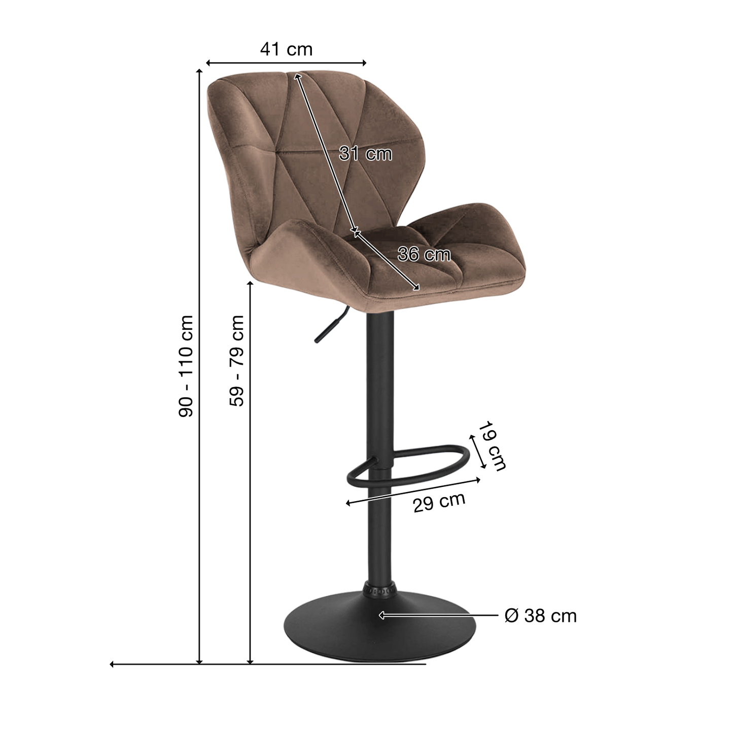 Barhocker | 2 Stück | Braun | Kunstleder | Drehbar | Höhenverstellbar