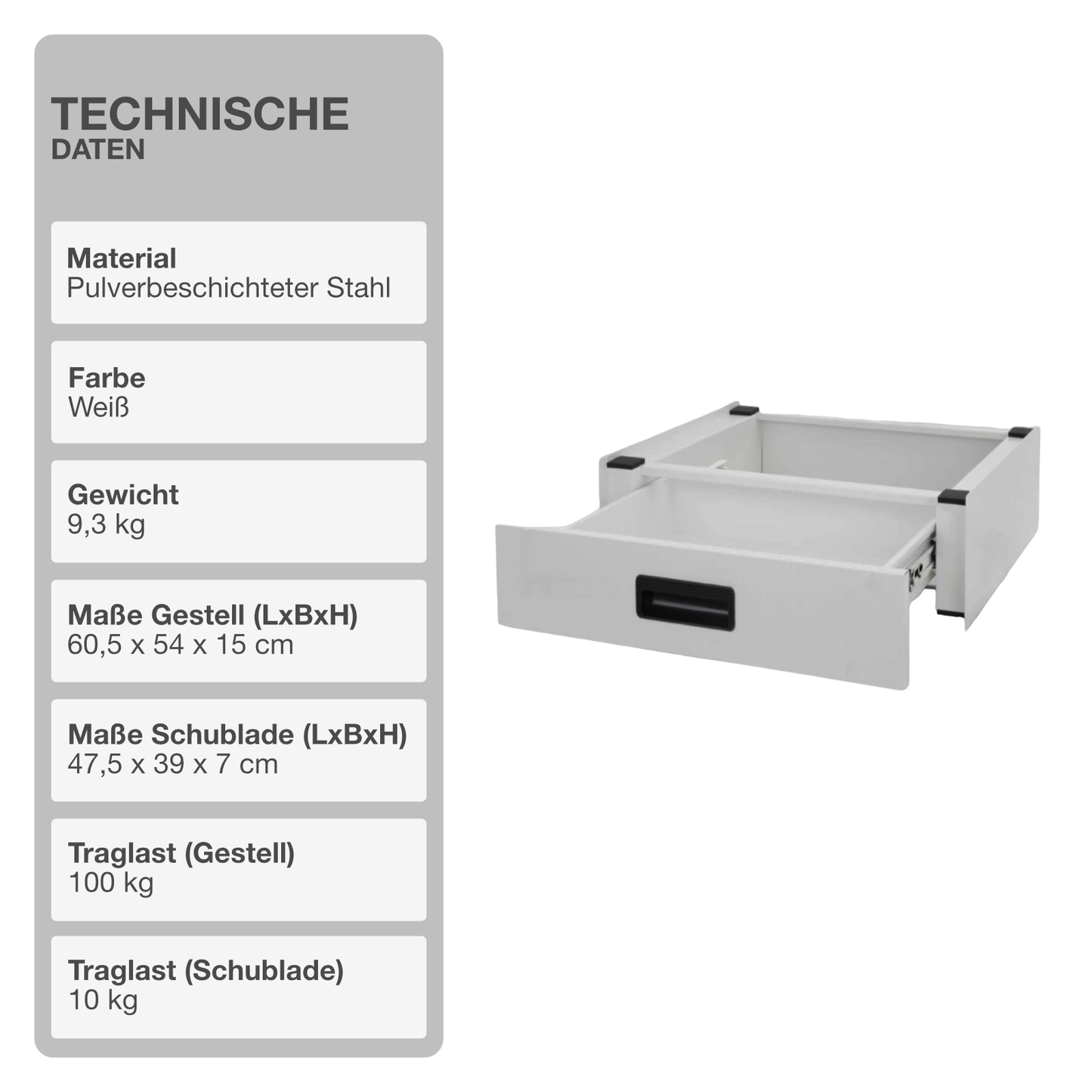 Zwischenbaurahmen | Ausziehbar | Weiß | Schublade | Waschmaschinenturm