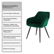 Wohn- und Esszimmerstuhl | 2 Stück | Mikrofaser | Samt | Dunkelgrün | Sessel