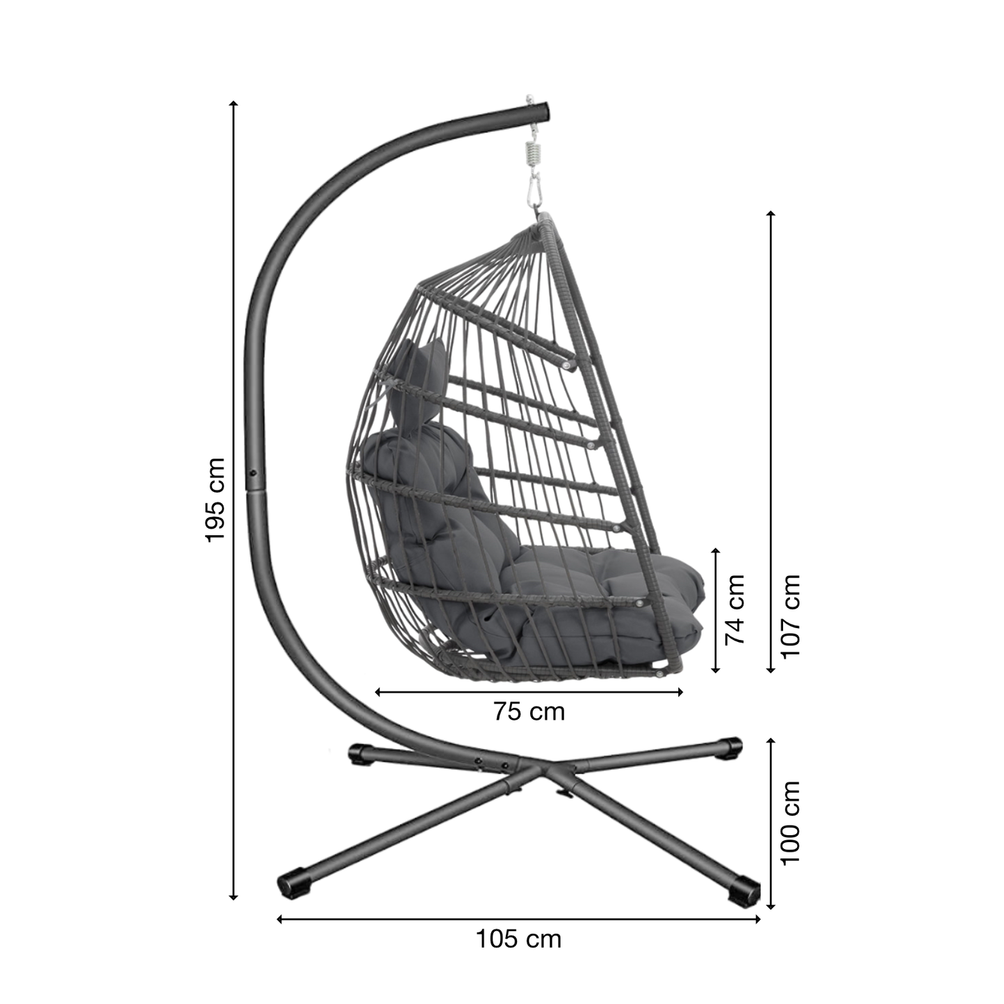 Hängeschaukel | Rattan-Optik | Dunkelgrau | Hängekorb | Hängesessel | Kissen