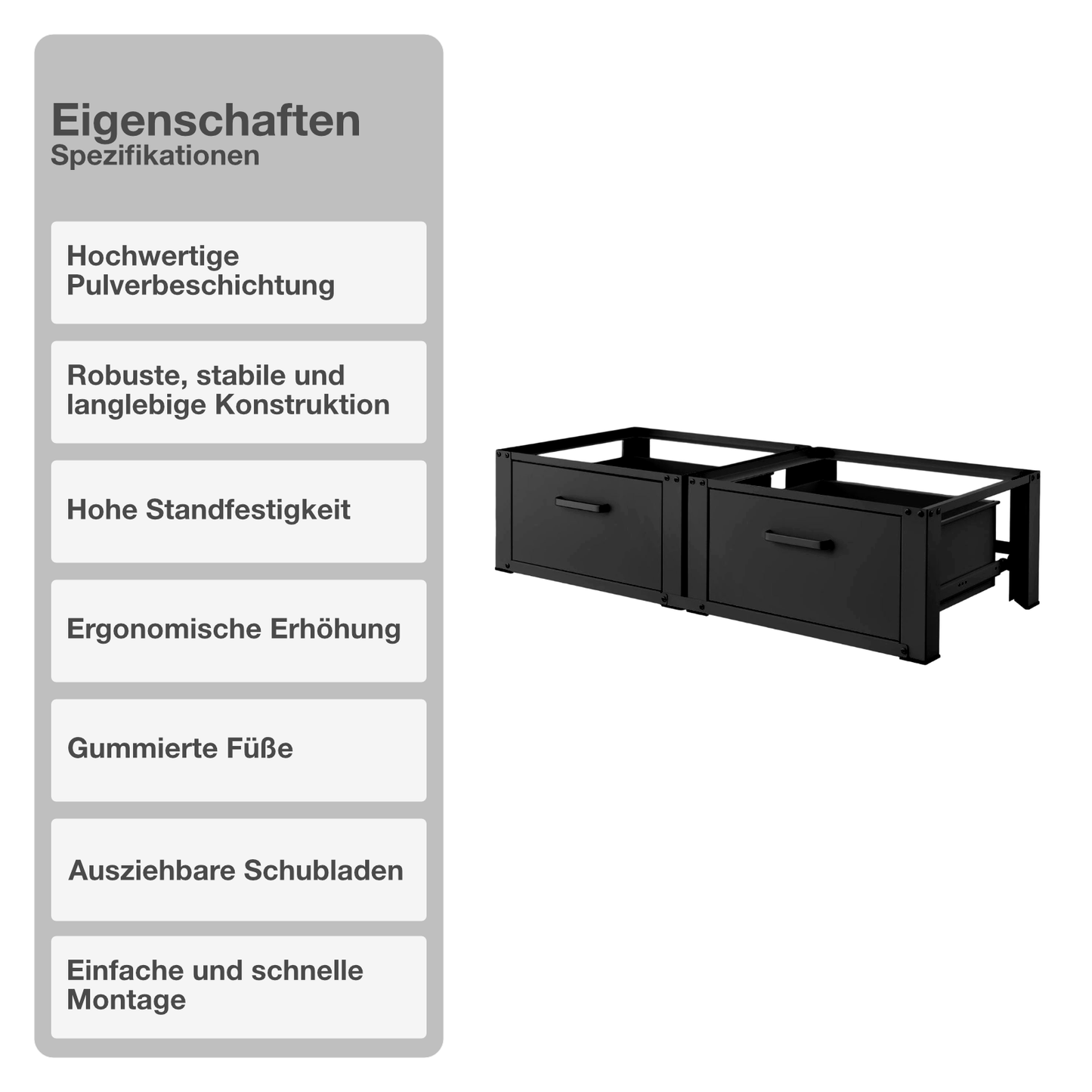 Untergestell für Waschmaschine | 2er Set | Ausziehbar | Schwarz | Schublade