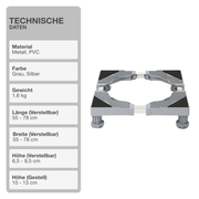 Untergestell für Waschmaschine | Höhenverstellbar | ohne Rollen | 55-78cm