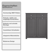 Wäscheschrank | Dunkelgrau | Landhaus | 75x90x37cm | Badmöbel | Wäschetruhe