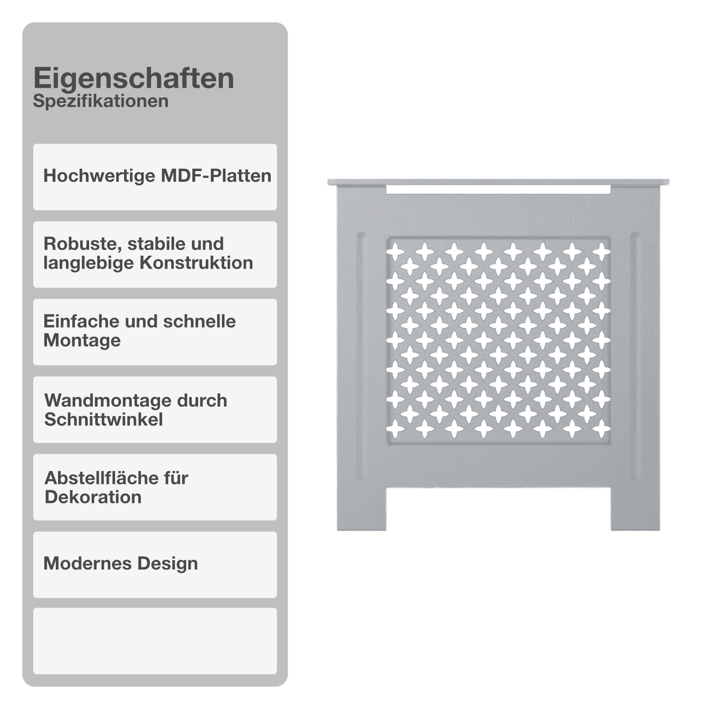 Heizungsverkleidung | MDF | Holz | Grau | 78x82cm | Cover | Waben