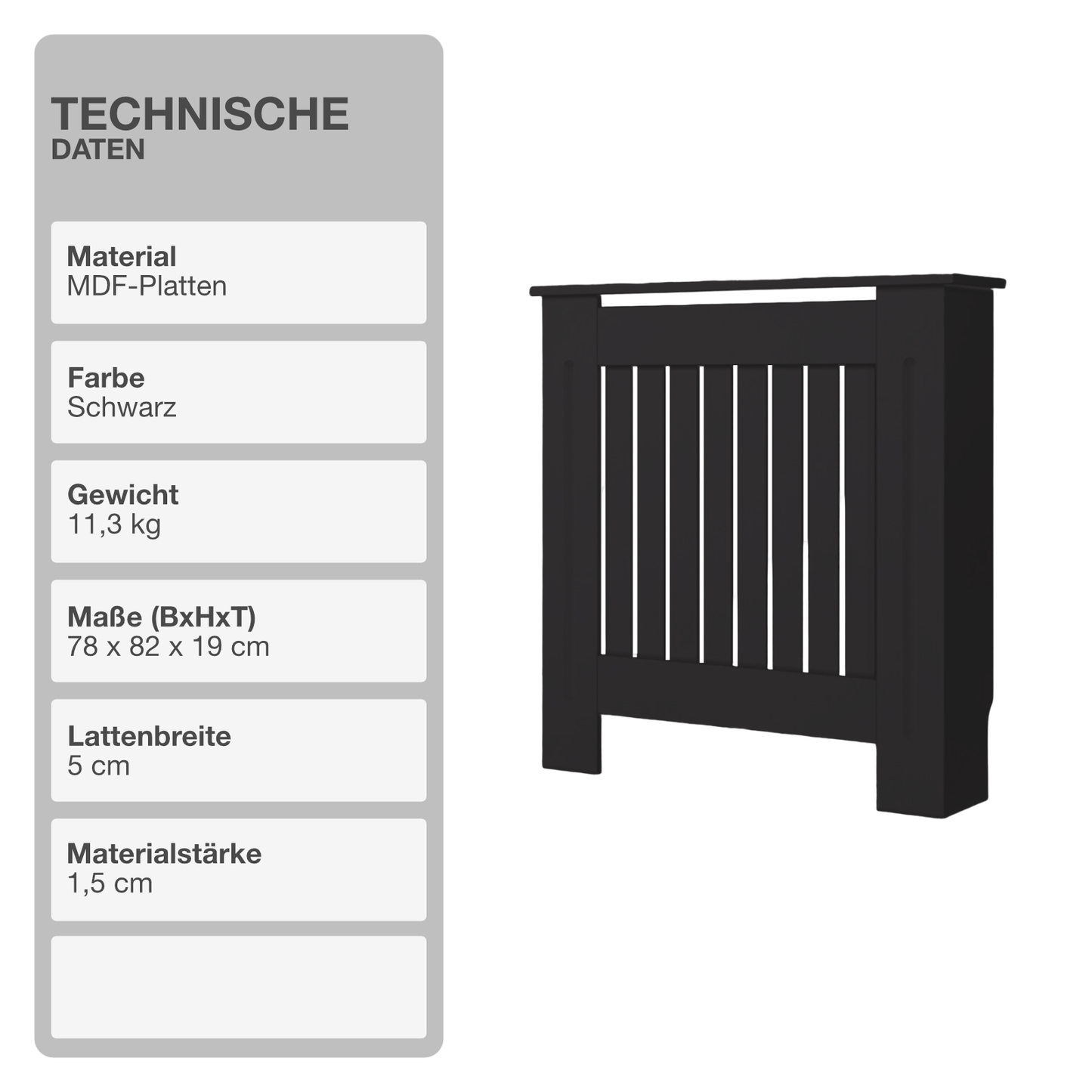 Heizungsverkleidung | MDF | Holz | Schwarz | 78x82cm | Cover | Landhaus