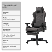 Gaming-Stuhl | Stoff | Grau-Weiß | 72x72cm | Rollen | Sessel | Fußablage