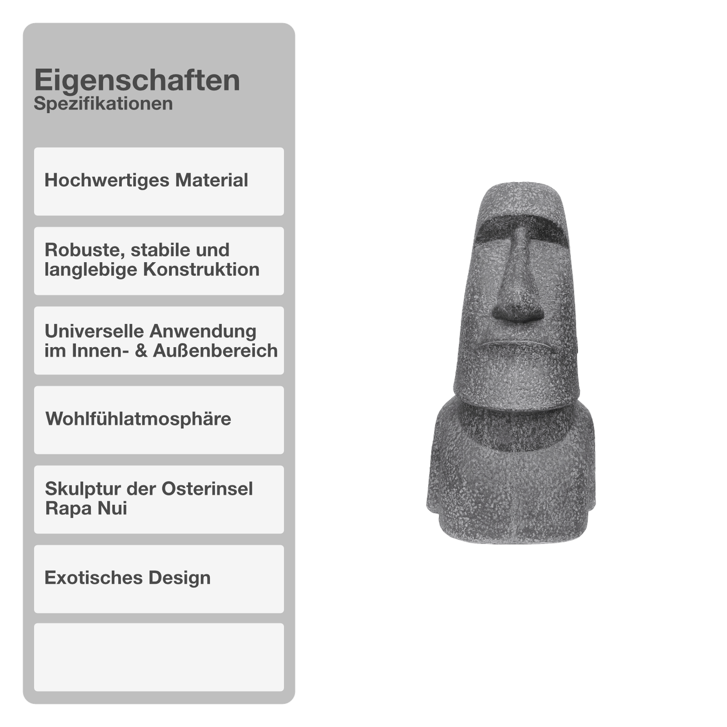 Gartenfigur | Grau | 78cm | Moai | Skulptur | Rapa Nui | Osterinsel