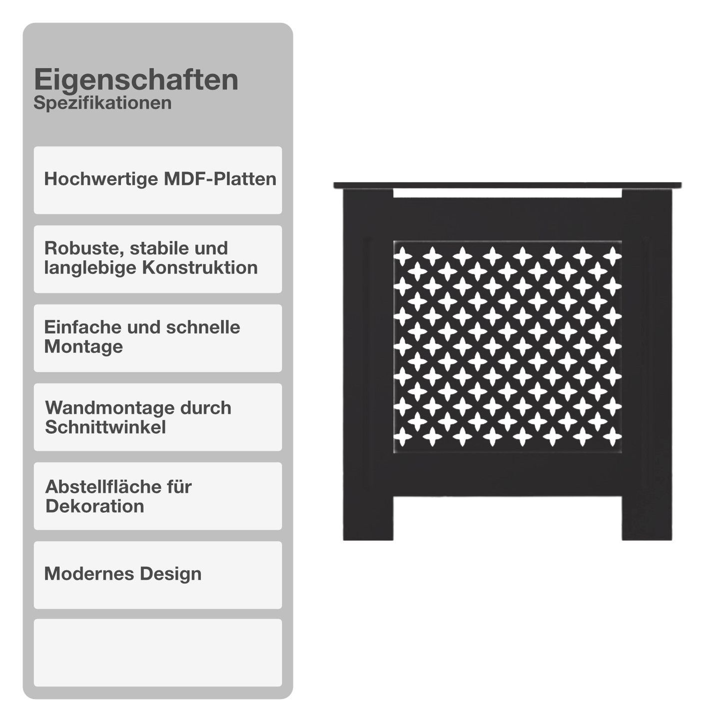 Heizungsverkleidung | MDF | Holz | Schwarz | 78x82cm | Cover | Waben