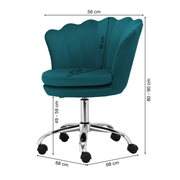 Bürostuhl | Samtbezug | Petrol | 68x68cm | Rollen | Armlehnstuhl | Muschel