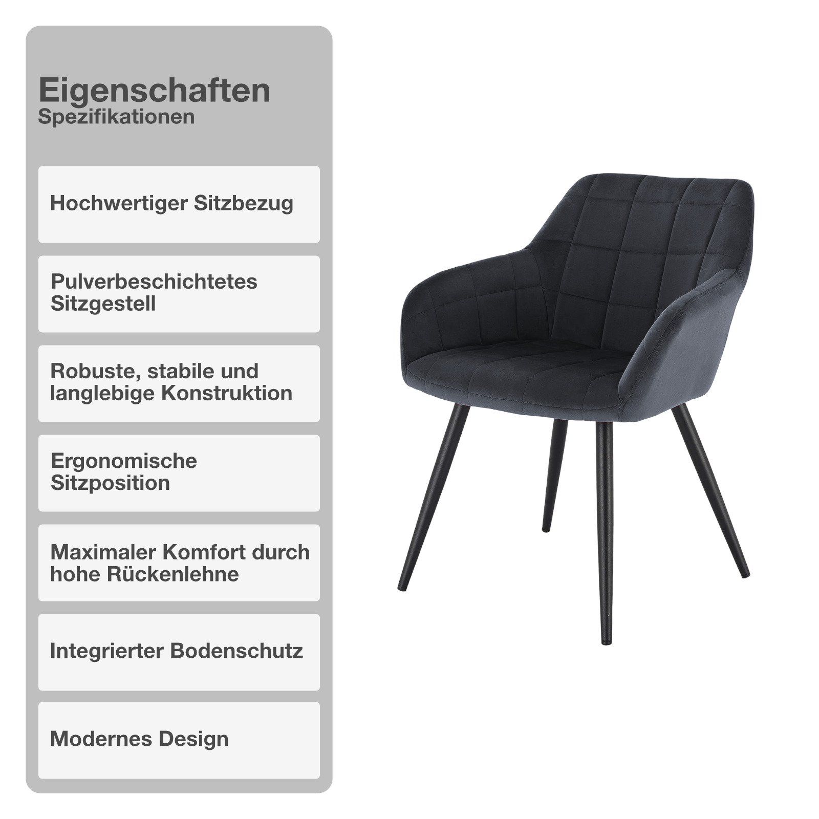 Wohn- und Esszimmerstuhl | 2 Stück | Mikrofaser | Samt | Dunkelgrau | Sessel