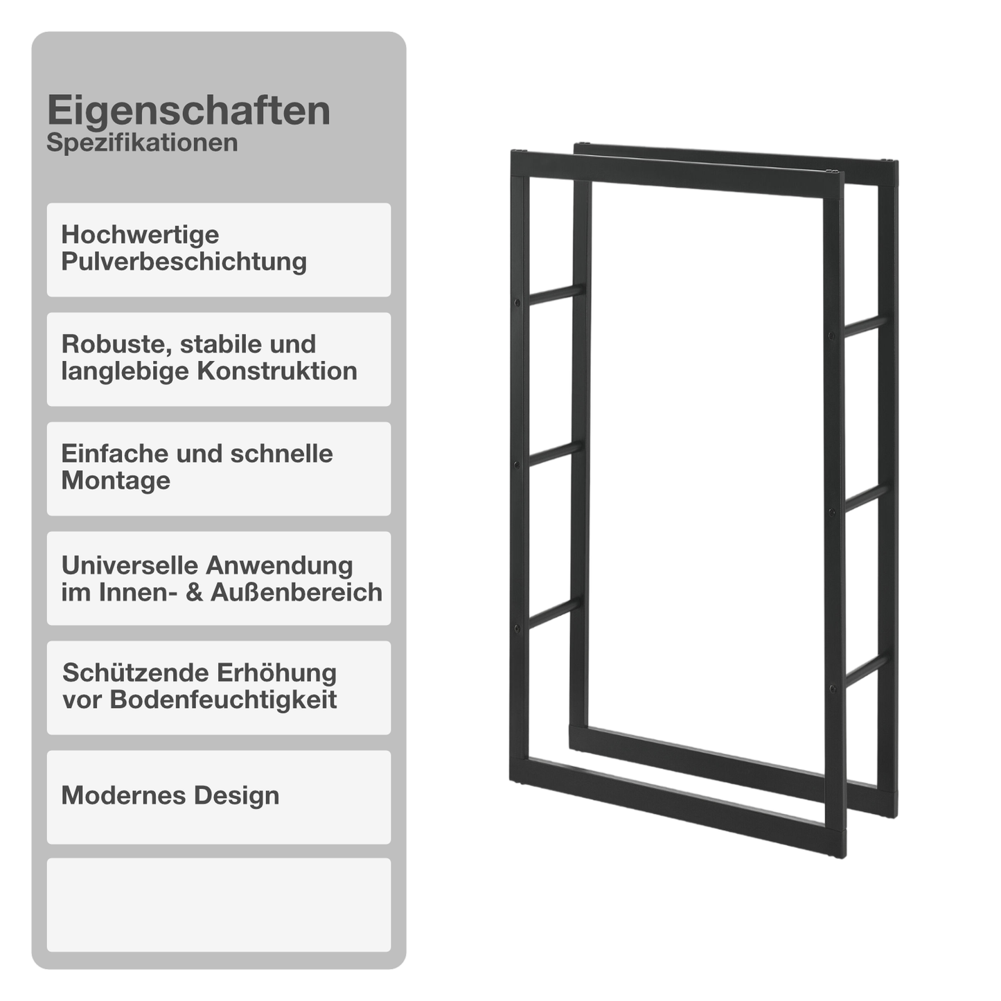 Kaminholzregal | Stahl | Schwarz | 80x150x25cm | Feuerholzregal | Brennholz