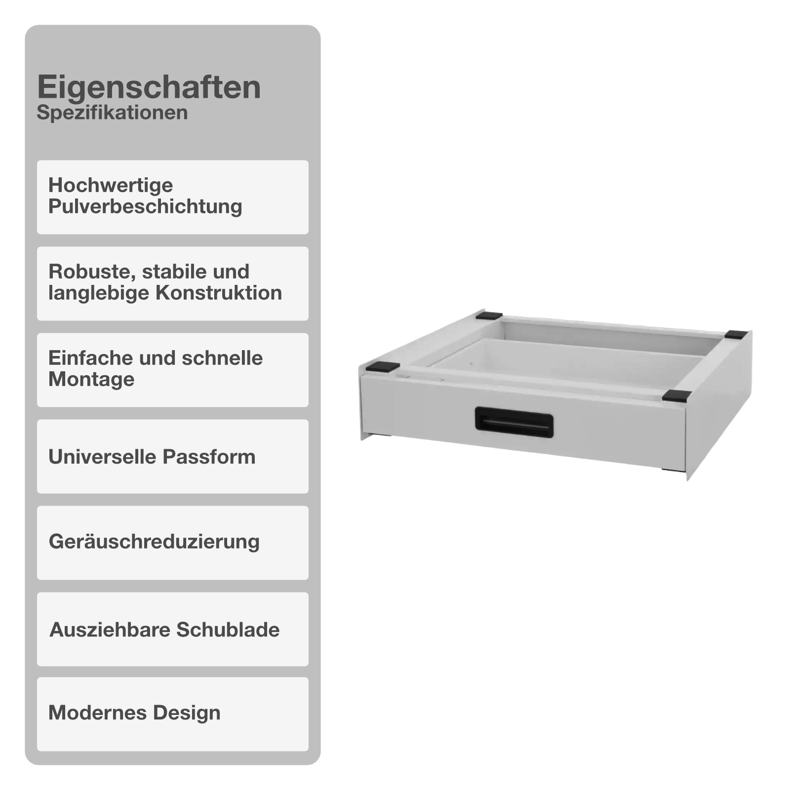 Zwischenbaurahmen | Ausziehbar | Weiß | Schublade | Waschmaschinenturm