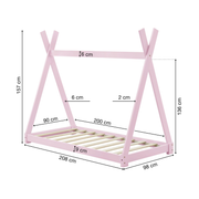 Kinderbett | Holz | Rosa | 90x200cm | Tipi | Holzbett | mit Lattenrost