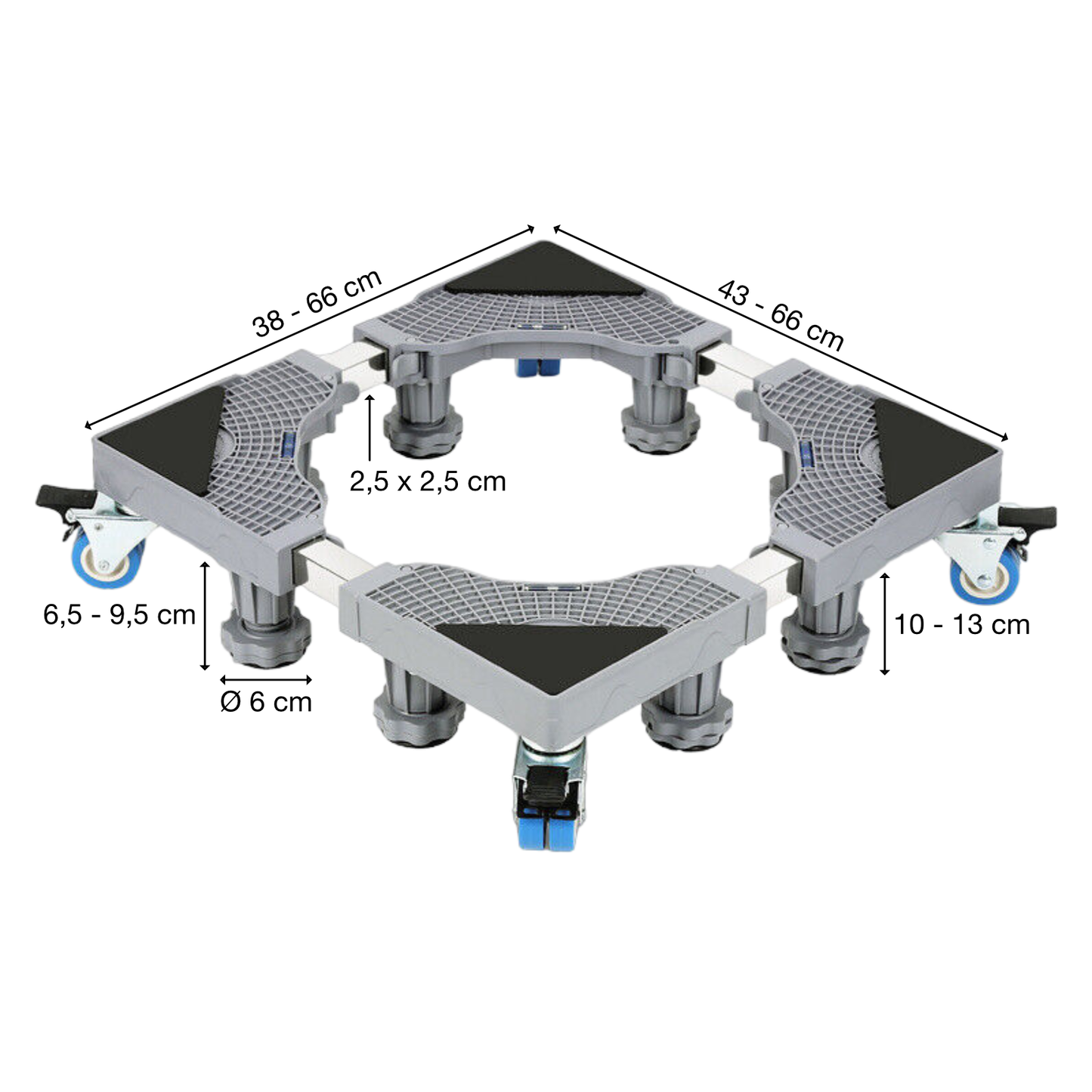 Untergestell für Waschmaschine | Höhenverstellbar | mit Rollen | 43-66cm