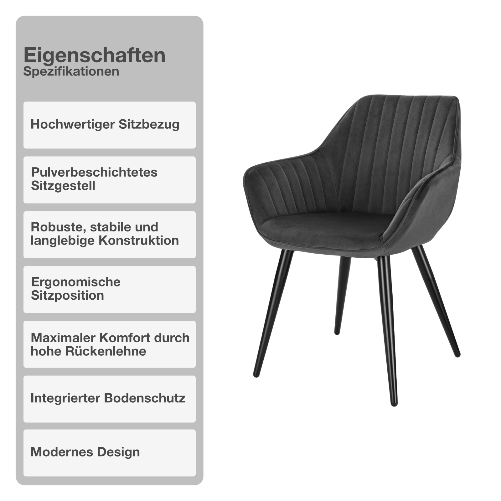 Wohn- und Esszimmerstuhl | 2 Stück | Kunstleder | Anthrazit | Küchenstuhl