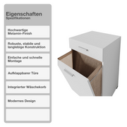 Wäscheschrank | Weiß | 50x78,5x45cm | Wäschekorb | Badmöbel | Wäschesammler