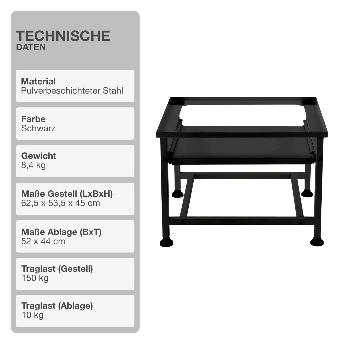 Untergestell für Waschmaschine | Ausziehbar | Schwarz | Ablage | Trockner