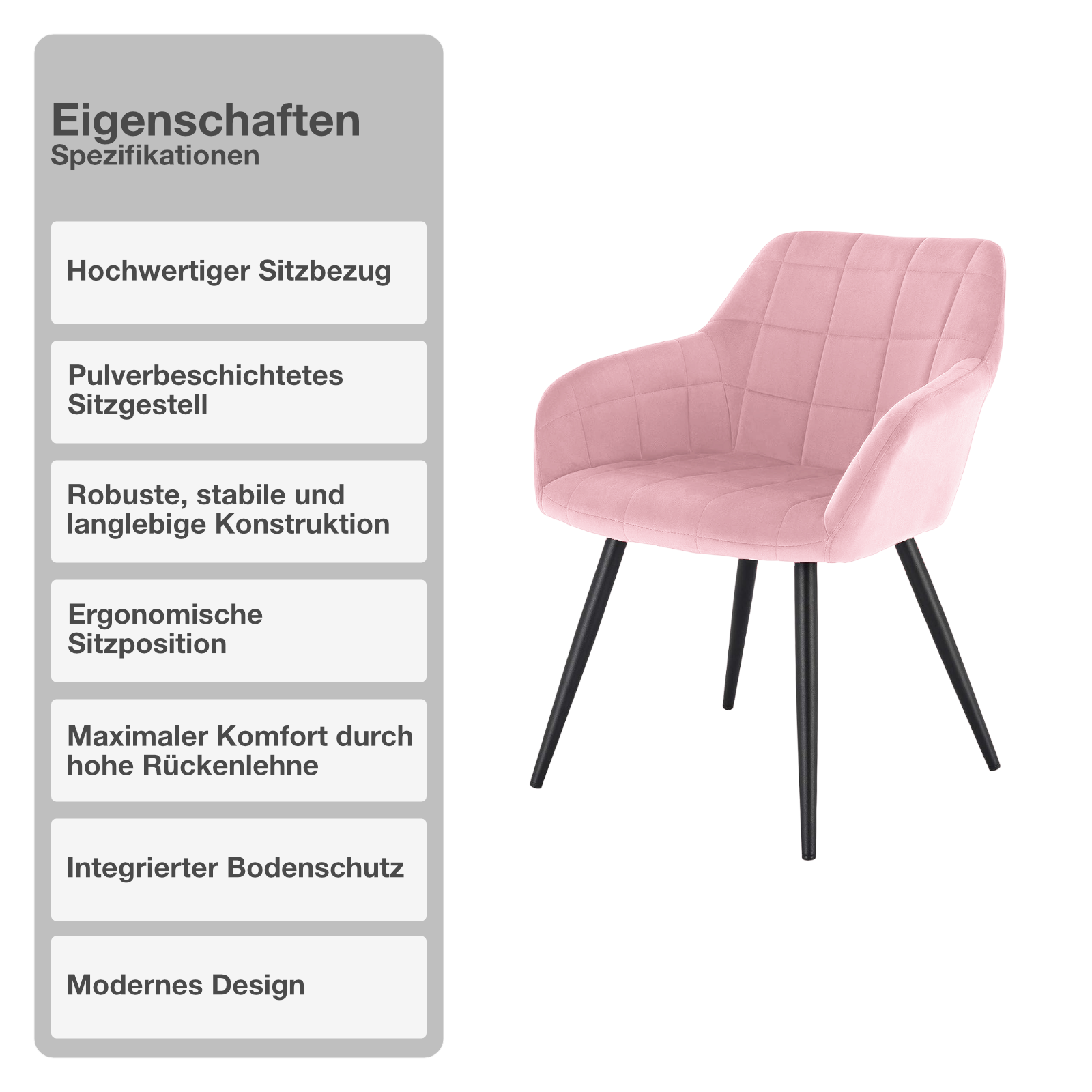 Wohn- und Esszimmerstuhl | 2 Stück | Mikrofaser | Samt | Rosa | Sessel