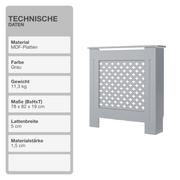 Heizungsverkleidung | MDF | Holz | Grau | 78x82cm | Cover | Waben