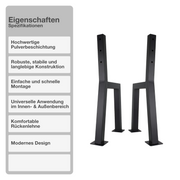 Bankgestell | Rückenlehne | Schwarz | Stahl | 47x77,5cm | 2 Stück | Sitzbank