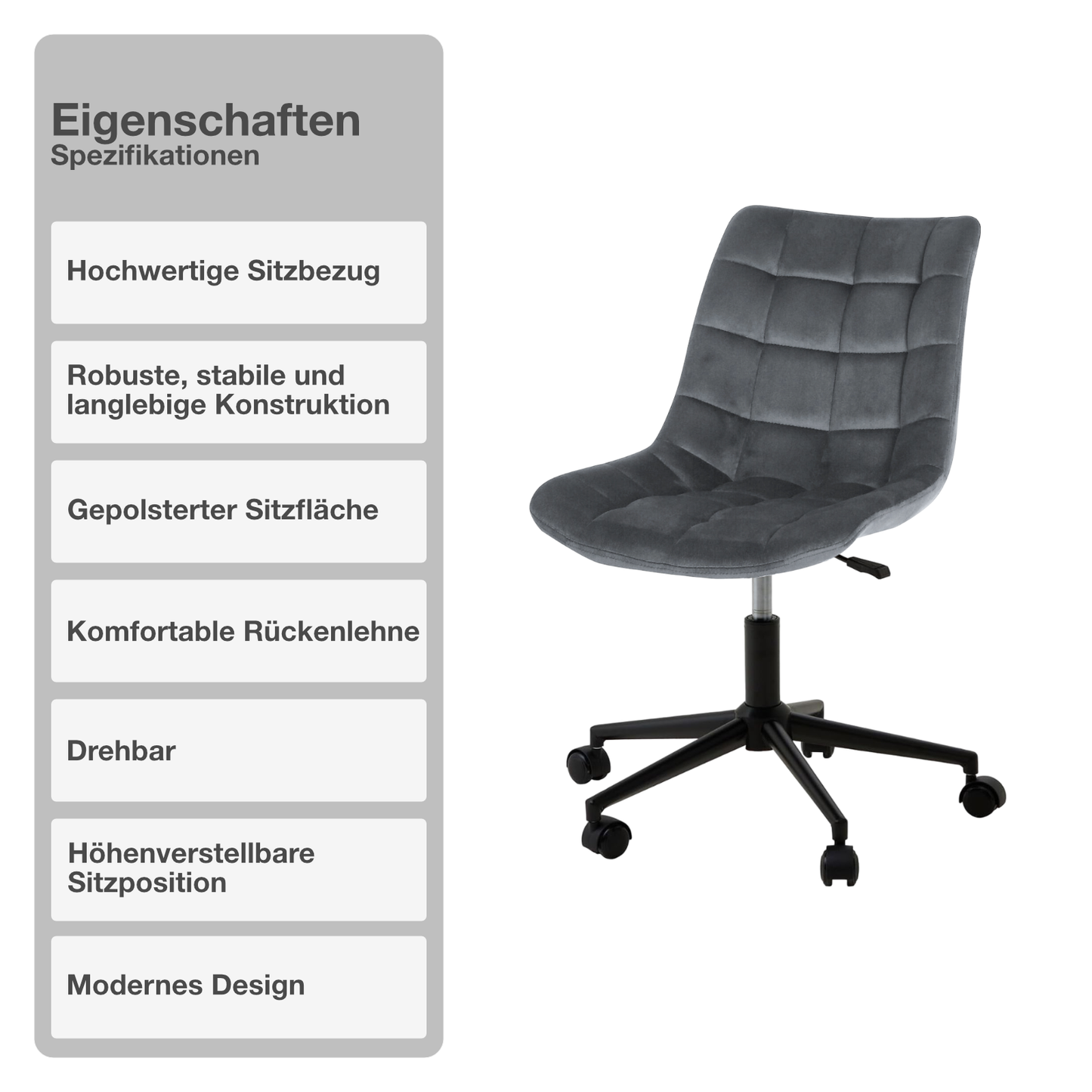 Bürostuhl | Kunstleder | Anthrazit | 53x60cm | Rollen | Schreibtischstuhl