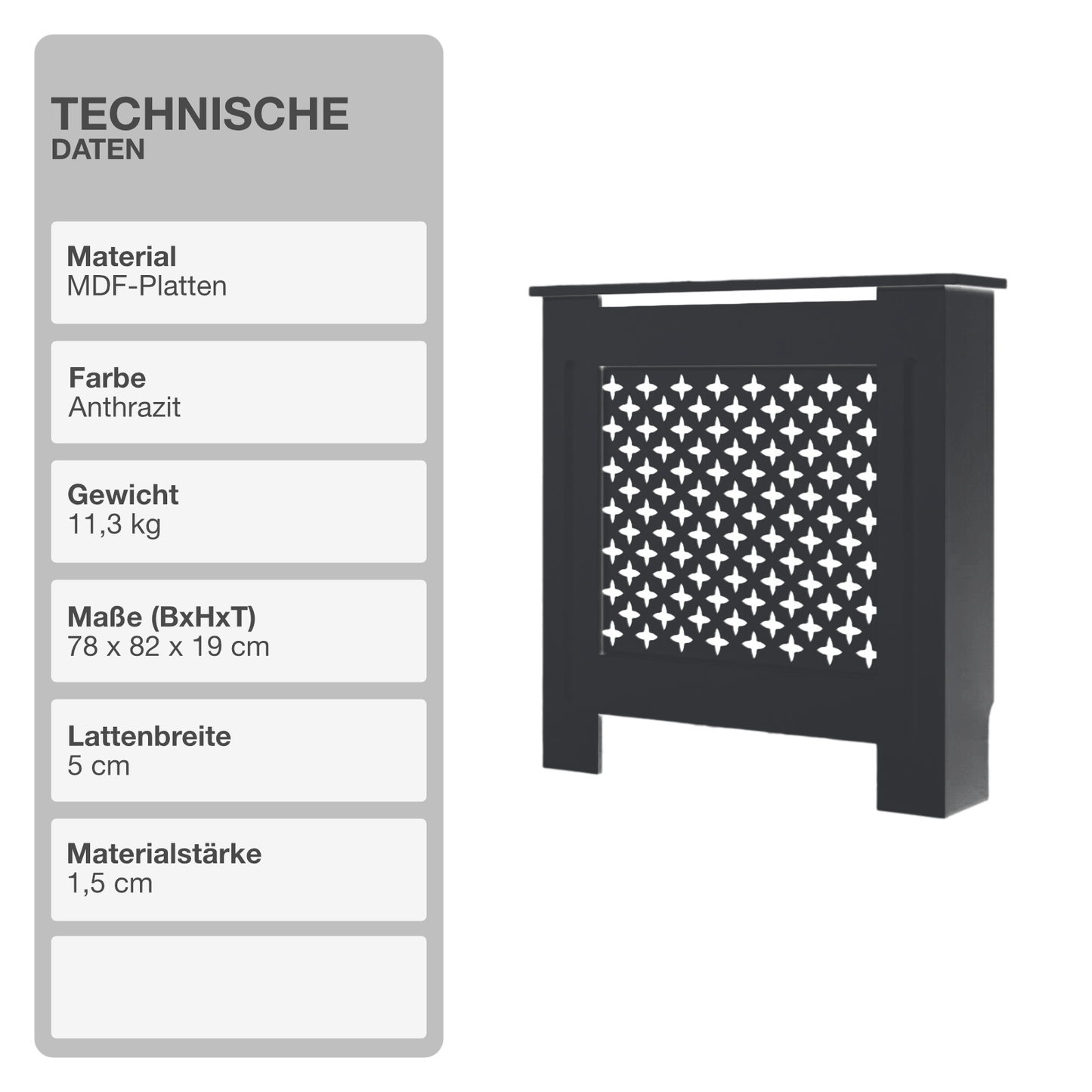 Heizungsverkleidung | MDF | Holz | Anthrazit | 78x82cm | Cover | Waben