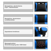 Gaming-Stuhl | Kunstleder | Blau | 62x62cm | Rollen | Sessel | Fußablage