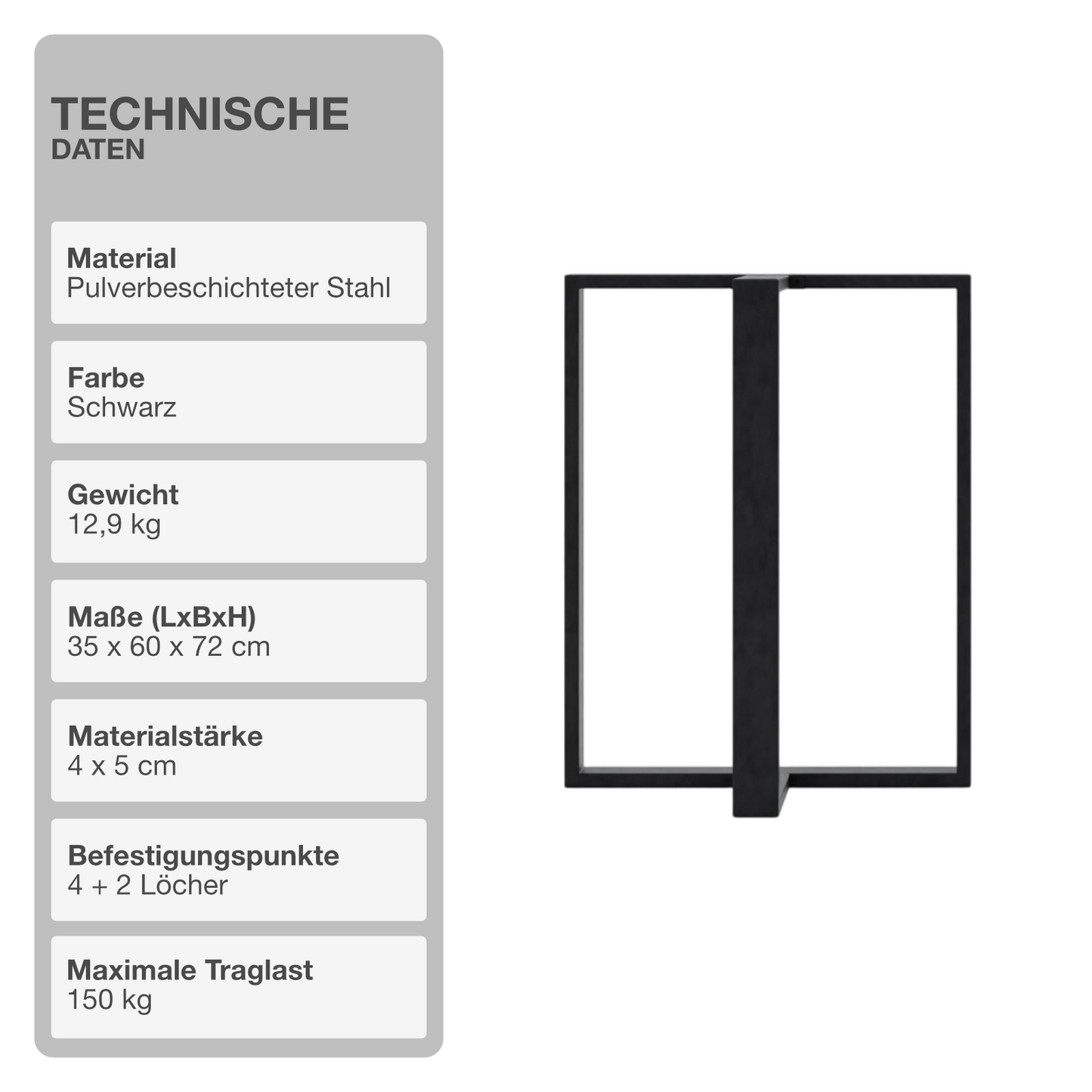 Tischgestell | 2 Stück | Schwarz | T-Form | 35x60x72cm | Tischbein | Gestell