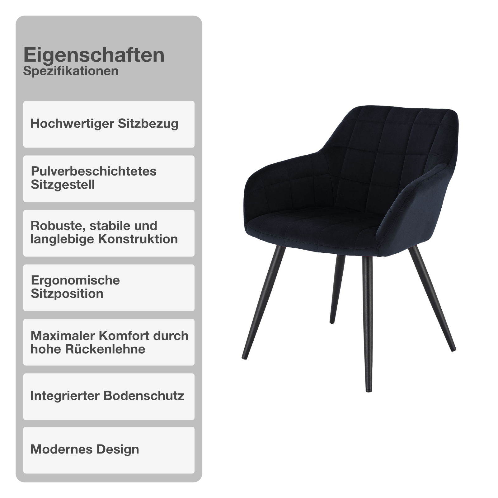 Wohn- und Esszimmerstuhl | 2 Stück | Mikrofaser | Samt | Schwarz | Sessel