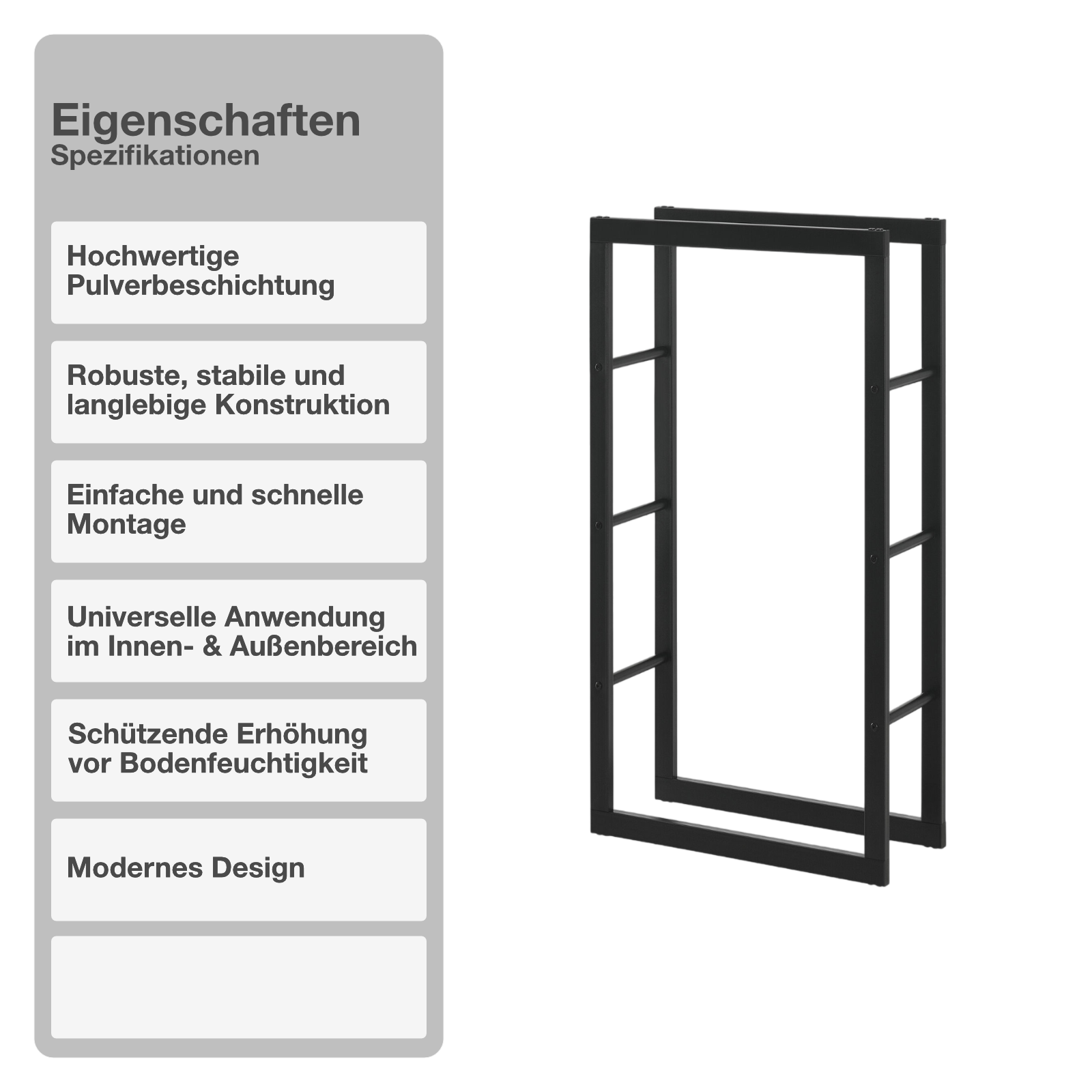 Kaminholzregal | Stahl | Schwarz | 60x100x25cm | Feuerholzregal | Brennholz