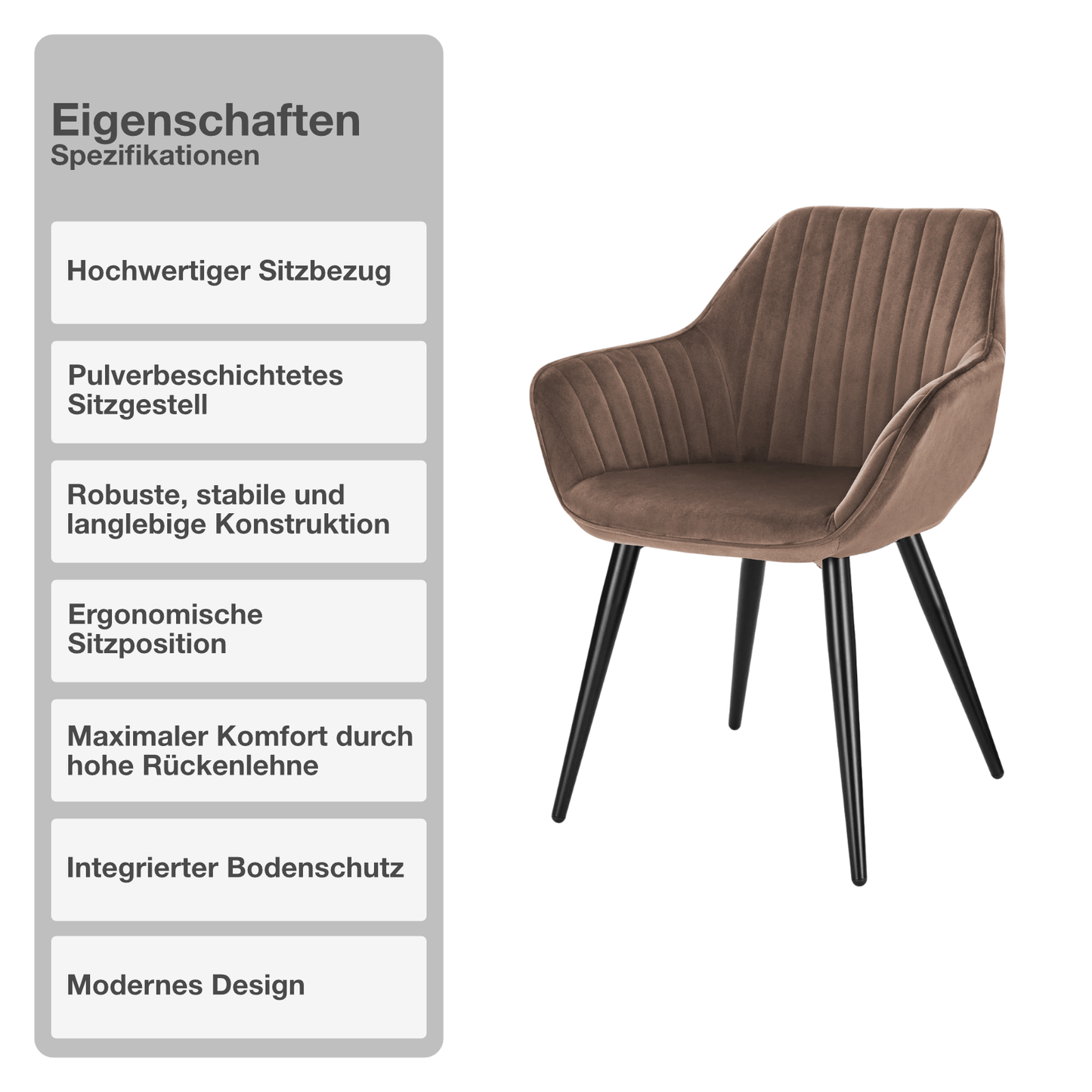 Wohn- und Esszimmerstuhl | 2 Stück | Kunstleder | Braun | Küchenstuhl