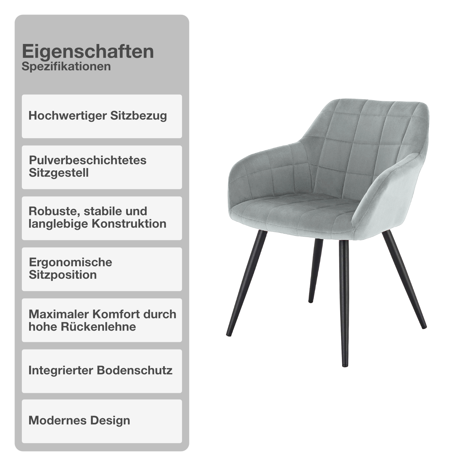 Wohn- und Esszimmerstuhl | 2 Stück | Mikrofaser | Samt | Grau | Sessel