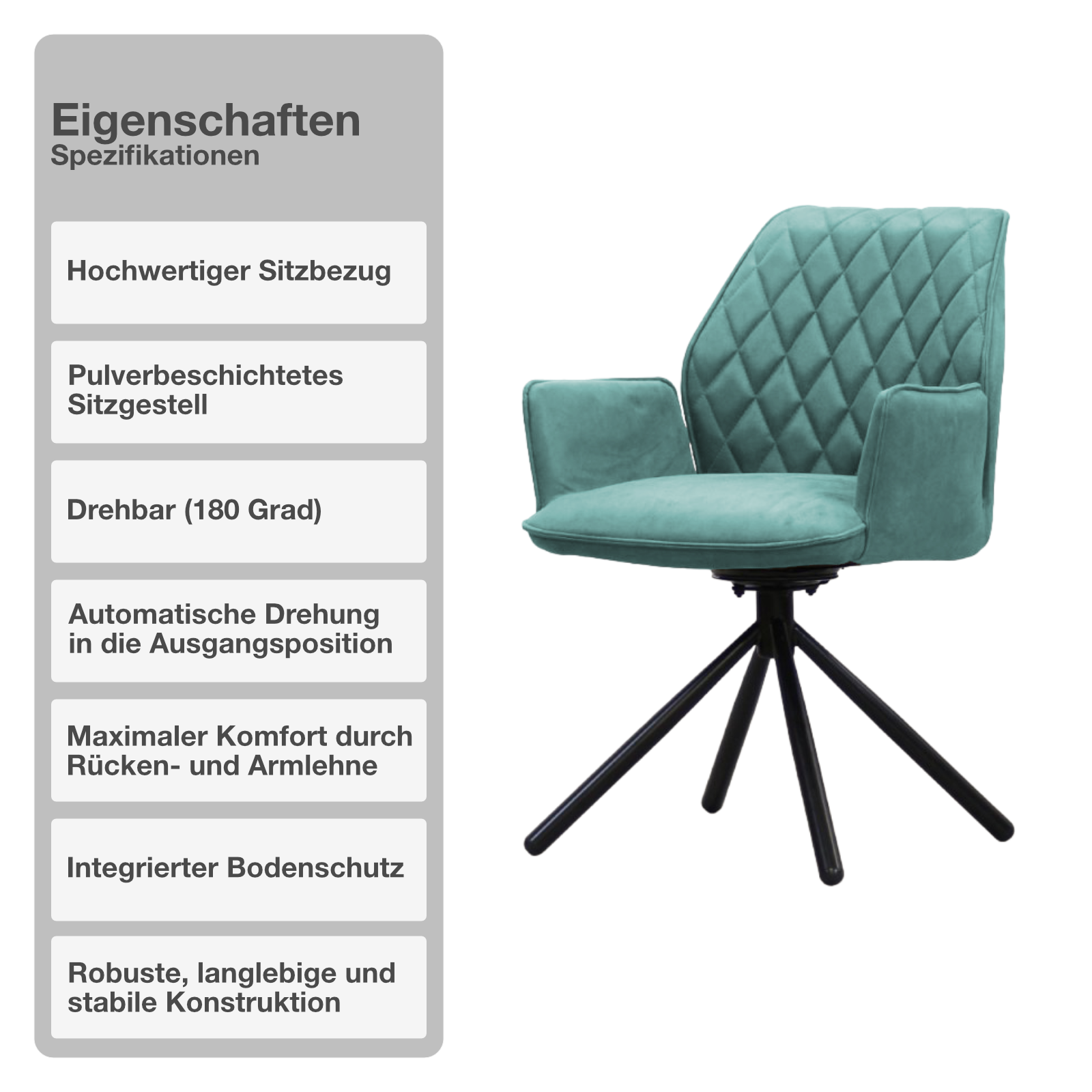 Wohn- und Esszimmerstuhl | Samt | Salbei | 180 Grad | Drehbar | Sessel