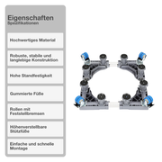 Untergestell für Waschmaschine | Höhenverstellbar | mit Rollen | 43-66cm