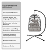 Hängeschaukel | Rattan-Optik | Hellgrau | Hängekorb | Hängesessel | Kissen