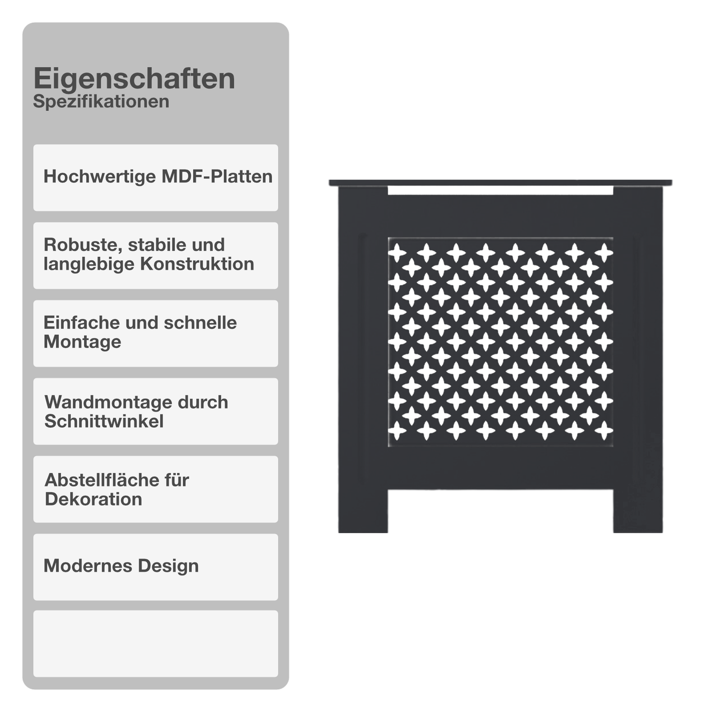 Heizungsverkleidung | MDF | Holz | Anthrazit | 78x82cm | Cover | Waben