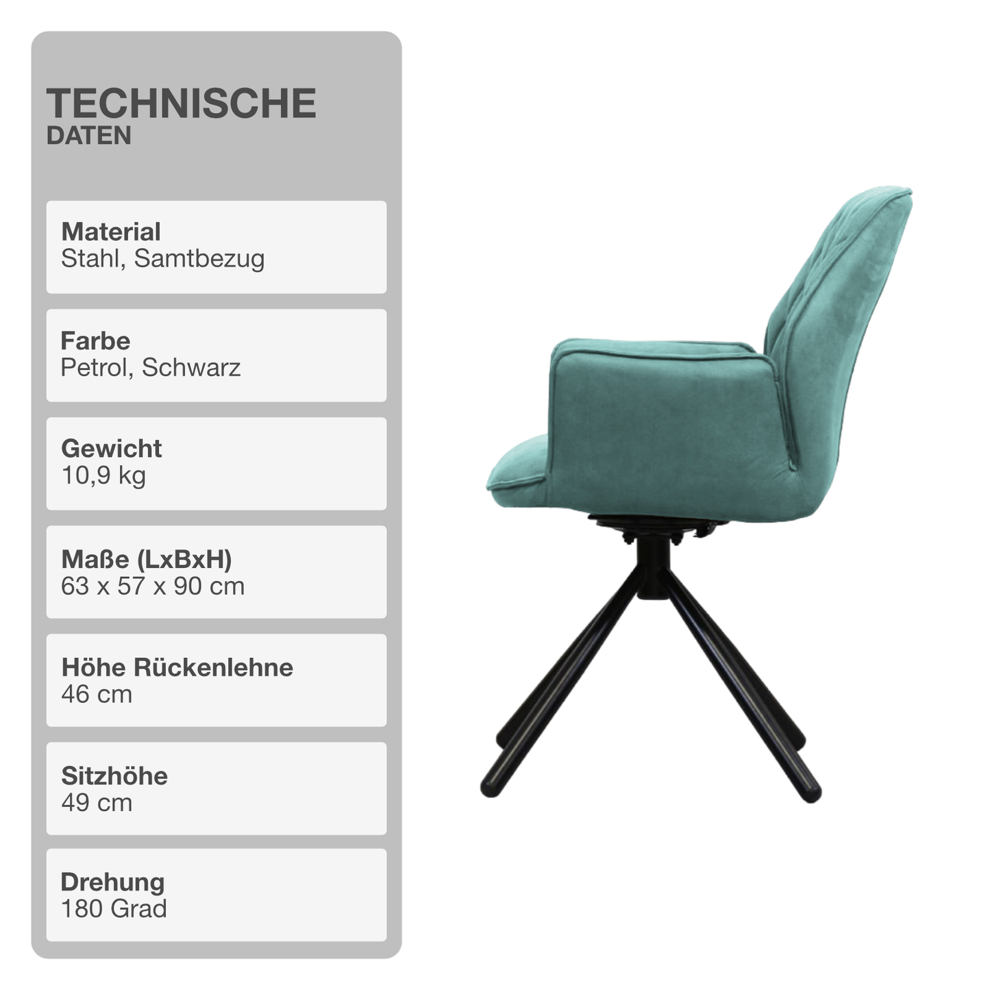 Wohn- und Esszimmerstuhl | Samt | Salbei | 180 Grad | Drehbar | Sessel