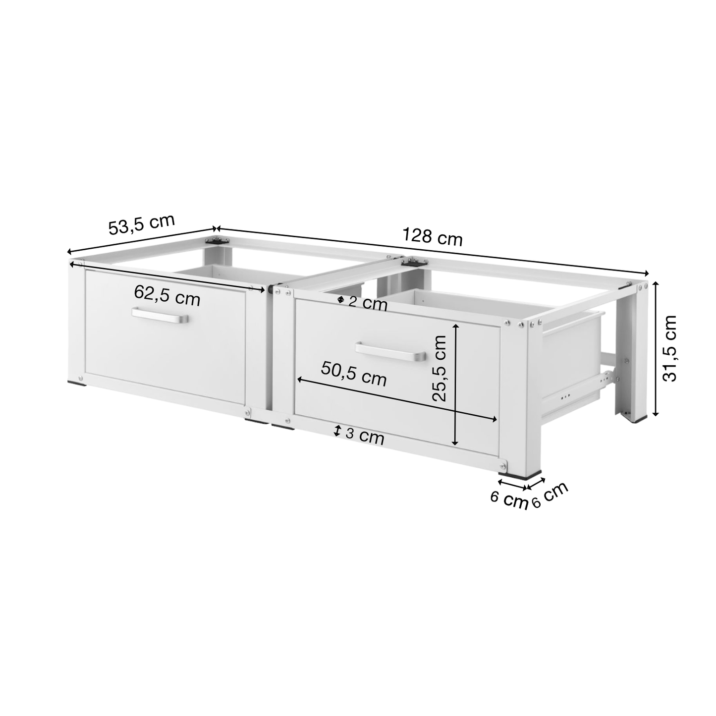 Untergestell für Waschmaschine | 2er Set | Ausziehbar | Weiß | Schublade