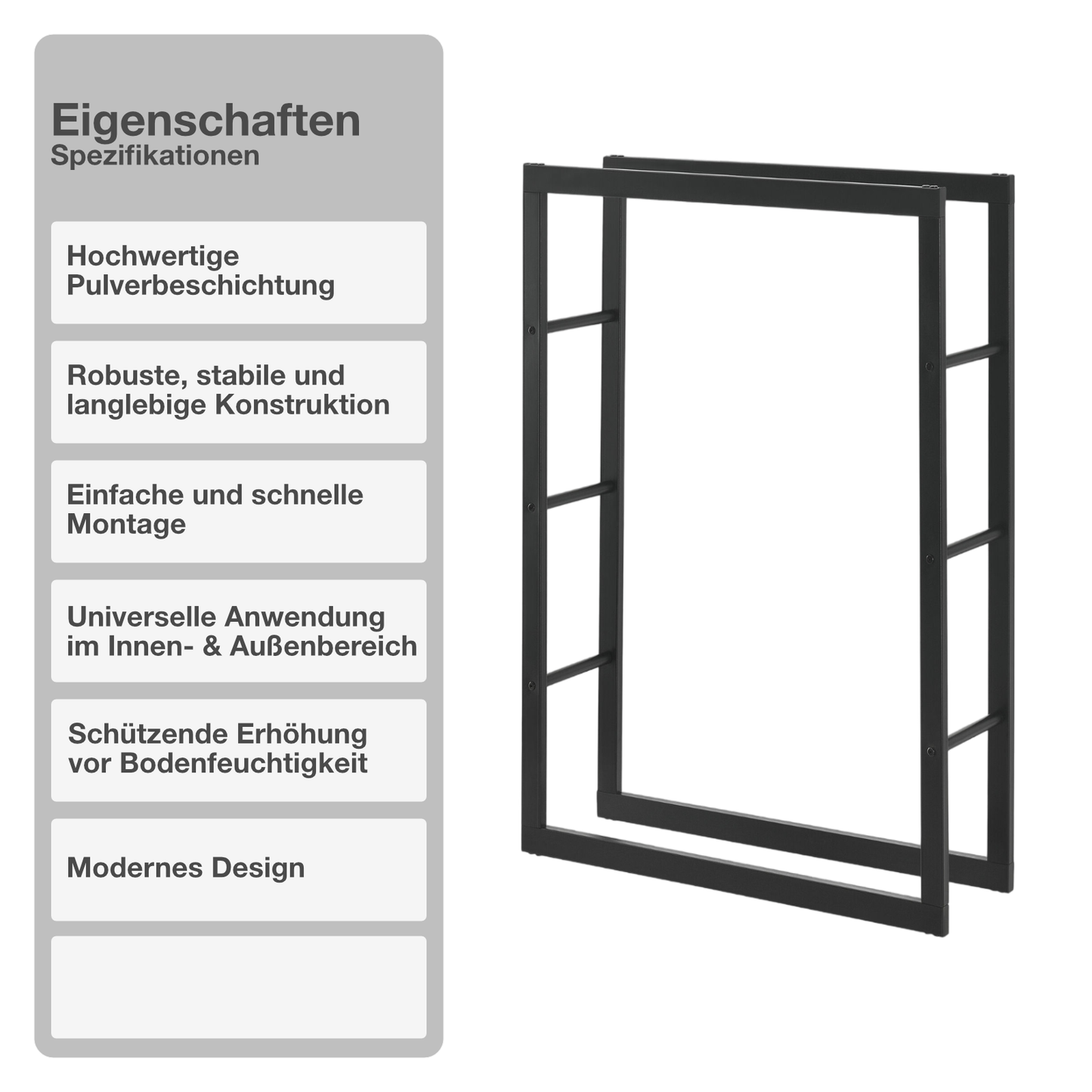 Kaminholzregal | Stahl | Schwarz | 100x150x25cm | Feuerholzregal | Brennholz