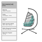 Hängeschaukel | Rattan-Optik | Türkis | Hängekorb | Hängesessel | Kissen