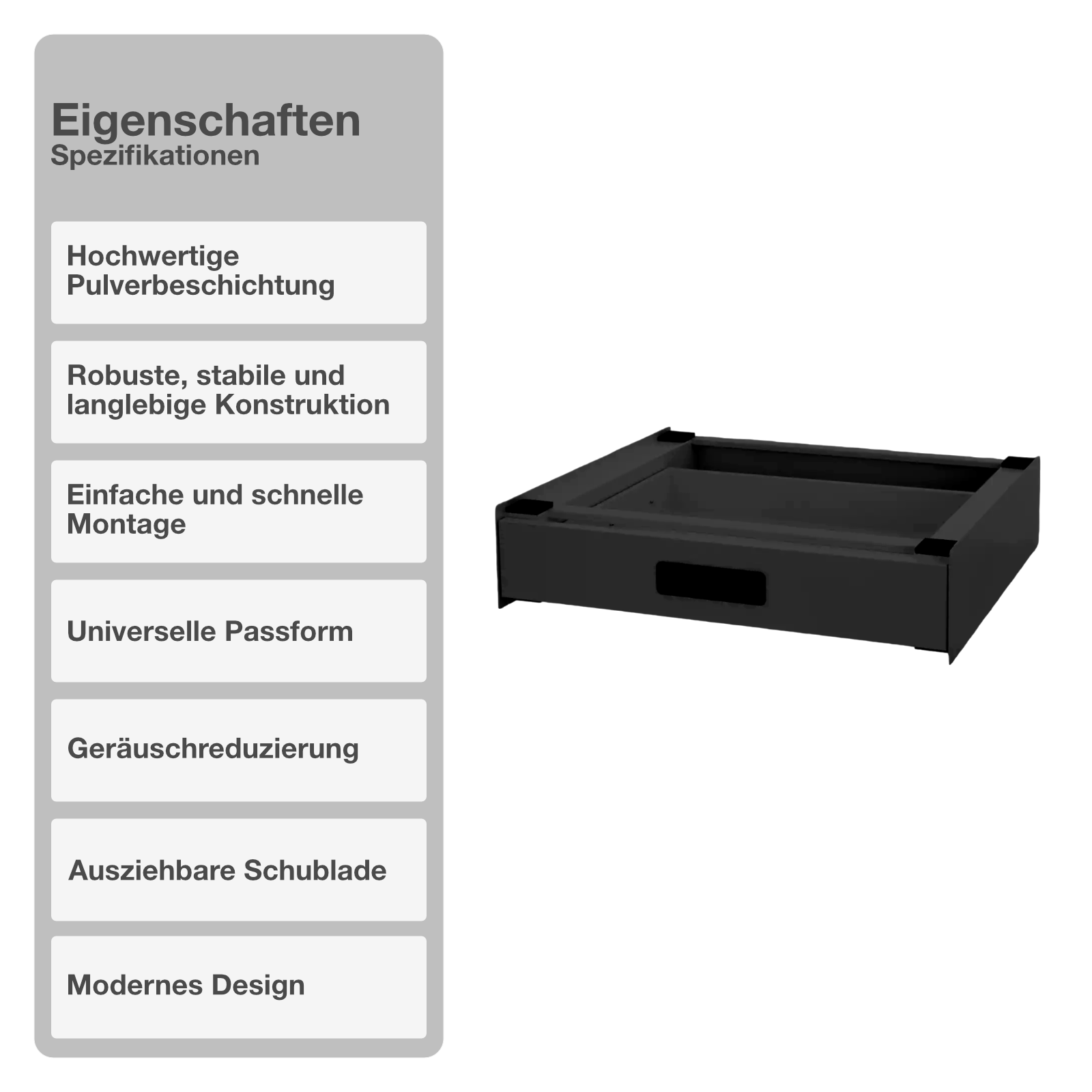 Zwischenbaurahmen | Ausziehbar | Schwarz | Schublade | Waschmaschinenturm