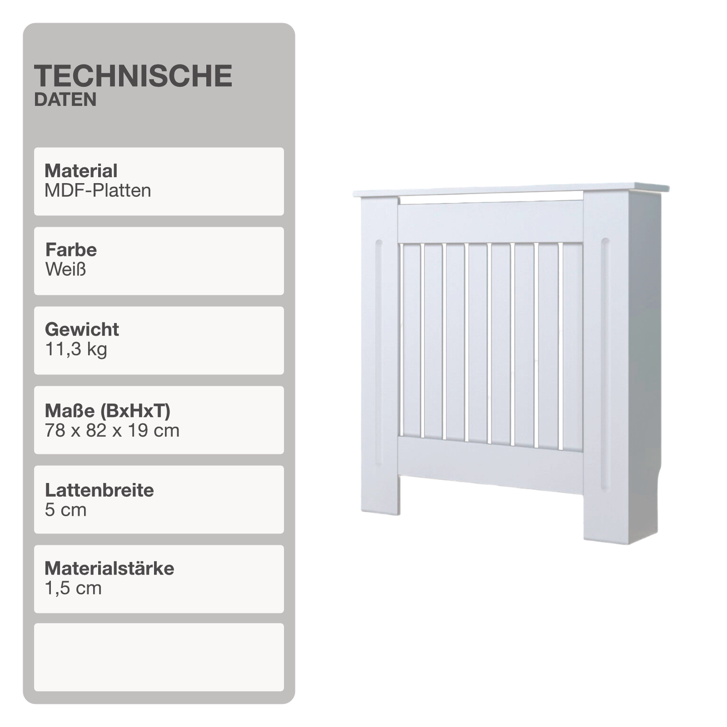 Heizungsverkleidung | MDF | Holz | Weiß | 78x82cm | Cover | Landhaus