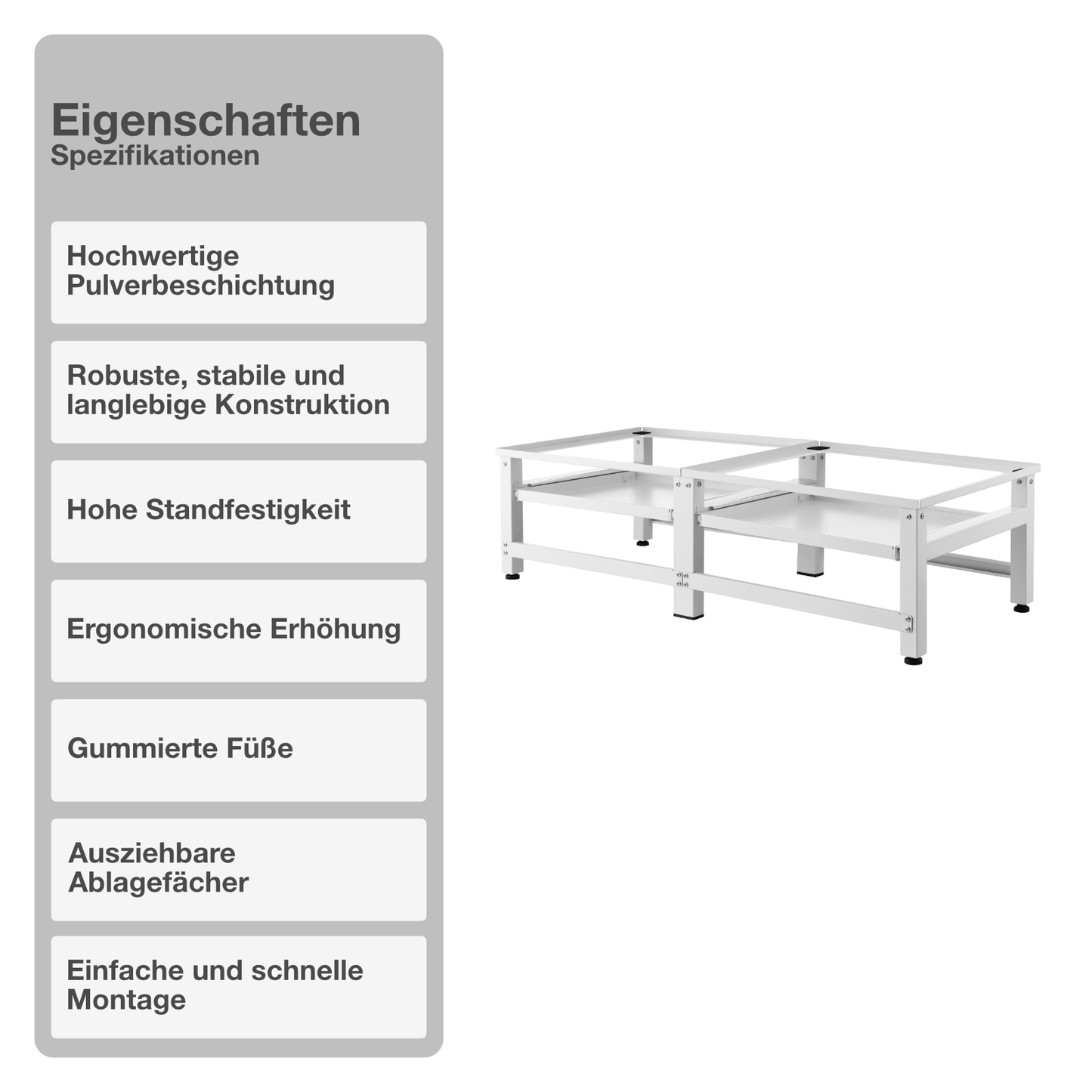 Untergestell für Waschmaschine | 2er Set | Ausziehbar | Weiß | Ablagefach