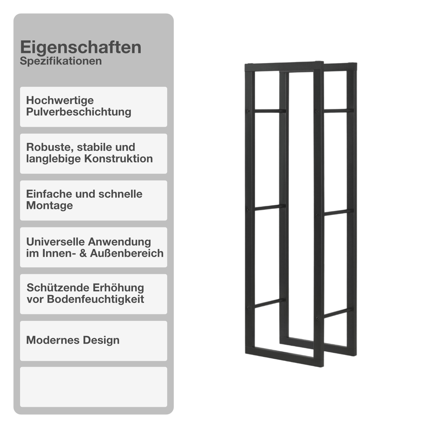 Kaminholzregal | Stahl | Schwarz | 40x150x25cm | Feuerholzregal | Brennholz