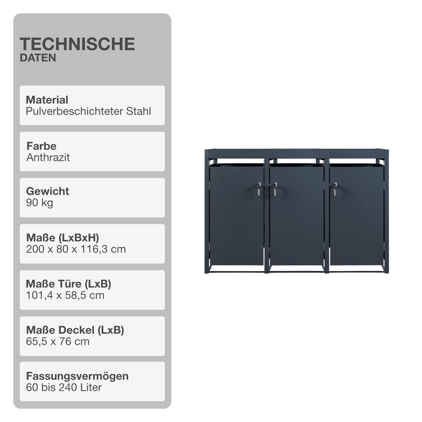 Mülltonnenboxen | Anthrazit | bis 240L | 3 Tonnen | Trennsystem | Blumenbeet