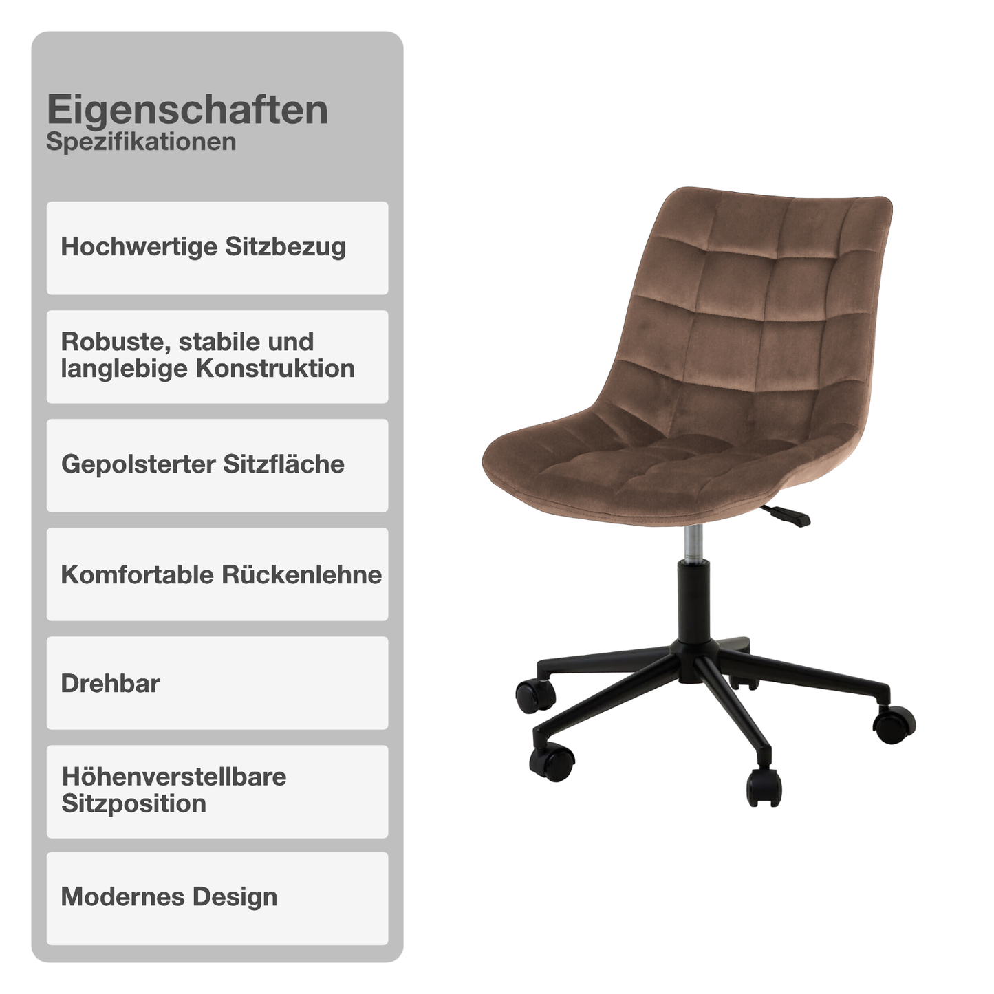 Bürostuhl | Kunstleder | Braun | 53x60cm | Rollen | Schreibtischstuhl