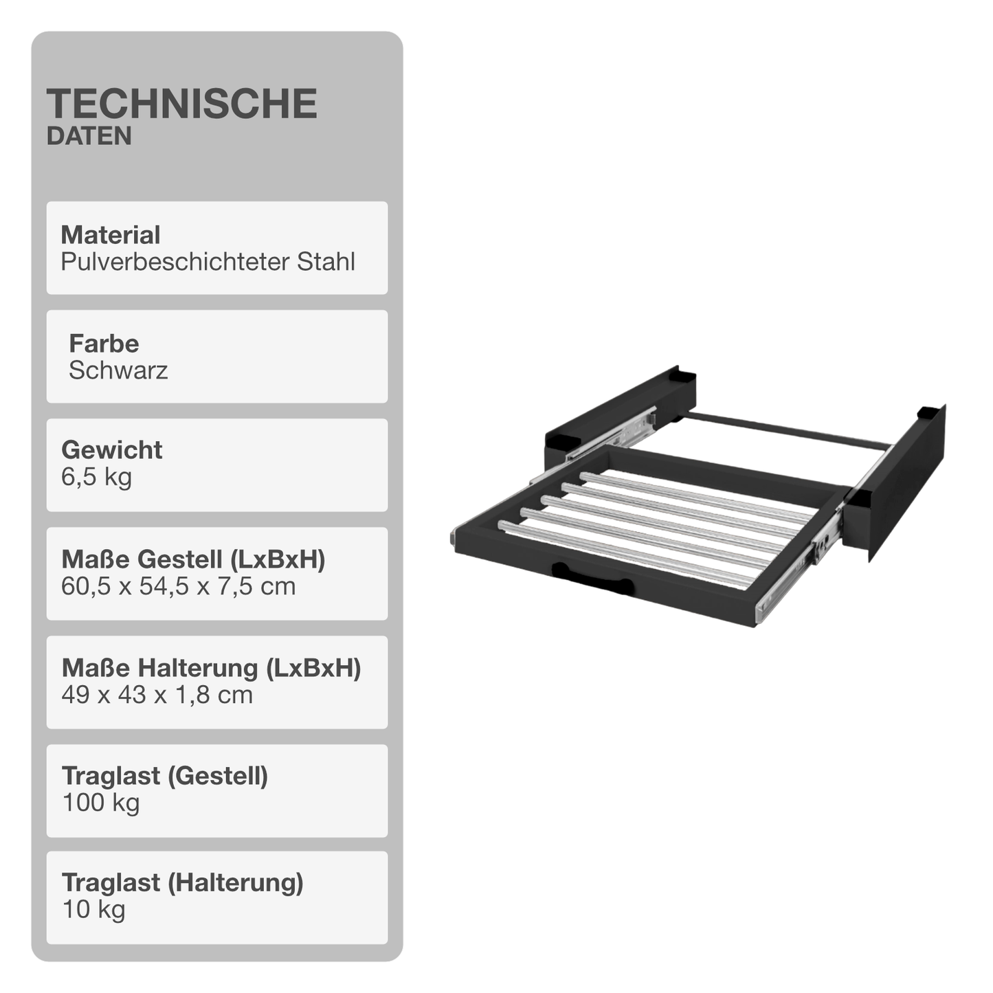 Zwischenbaurahmen | Ausziehbar | Schwarz | Wäscheleine | Waschmaschinenturm