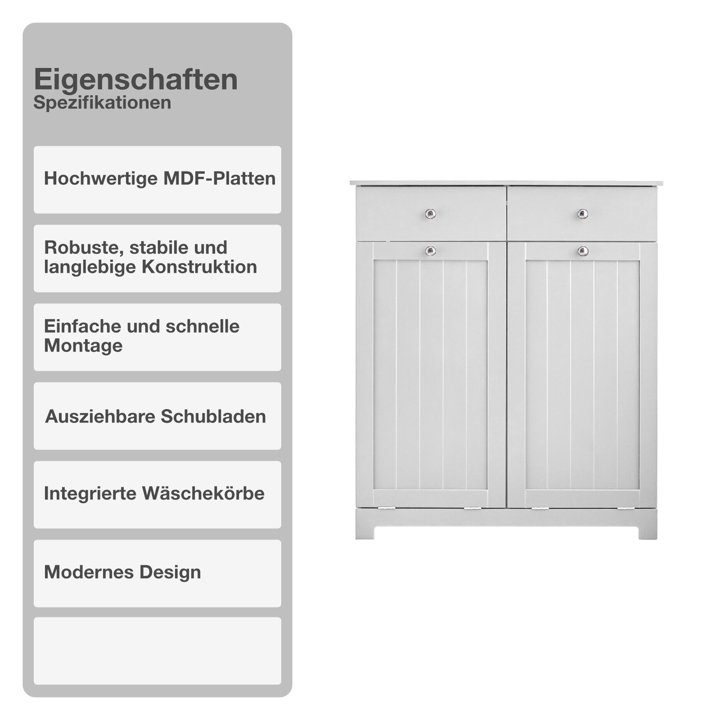 Wäscheschrank | Weiß | Landhaus | 75x90x37cm | Badmöbel | Wäschetruhe