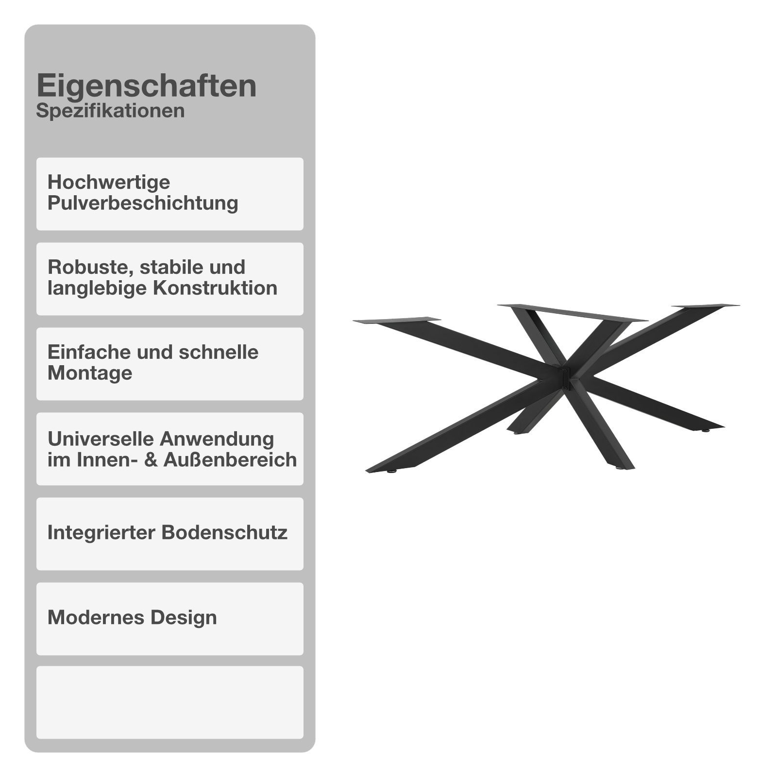 Tischgestell | Schwarz | 98x58x43cm | Spider | Kreuzgestell | Tischkufen