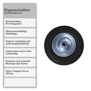 Schubkarrenrad mit Achse | Vollgummi | Schwarz | 4.80/4.00-8 | Ersatzreifen